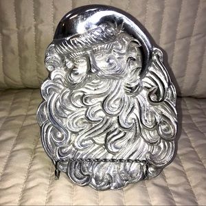 Santa pewter tray Holiday  mantle decor candy-cookie plate trinkets Mexico VTG